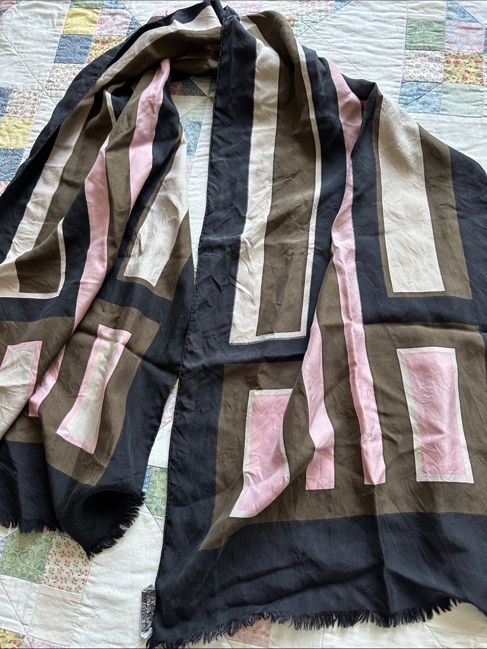 X—Holt Renfrew for Brauchear  Black Silk Fringed Scarf